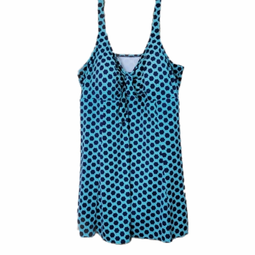 Plus Size Blue & Teal Chain Print Swim Suit Dress